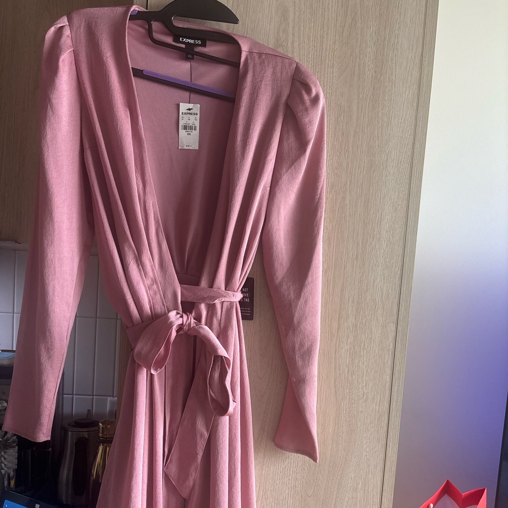 Express Long Sleeve Pink Wrap Dress